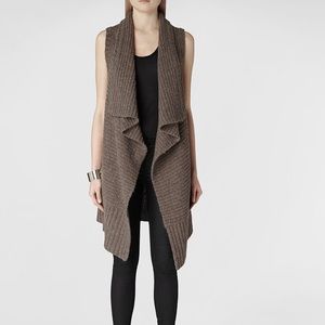 Allsaints sleeveless force cardigan in fawn/brown